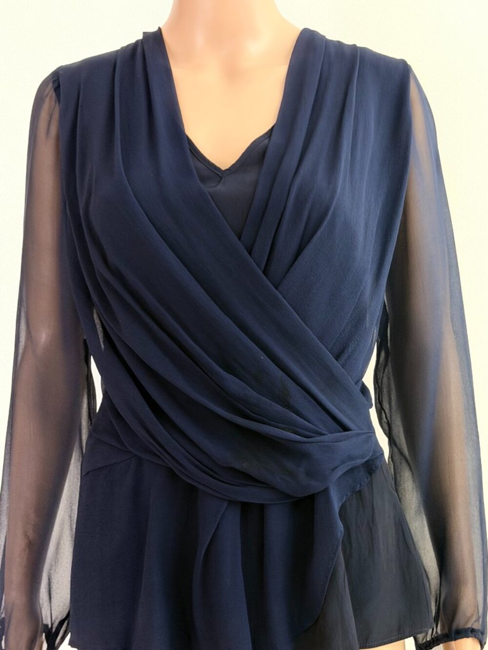Lola & Sophie Made in Italy Layered Tunic Top Size Medium Navy Sheer Lagenlook